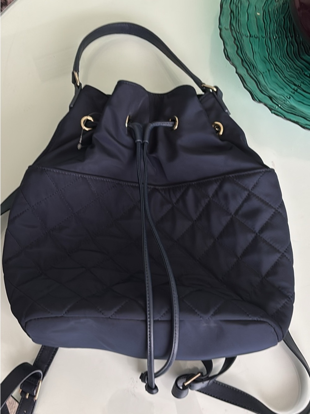 New dark, blue Talbots water, repellent, quilted backpack